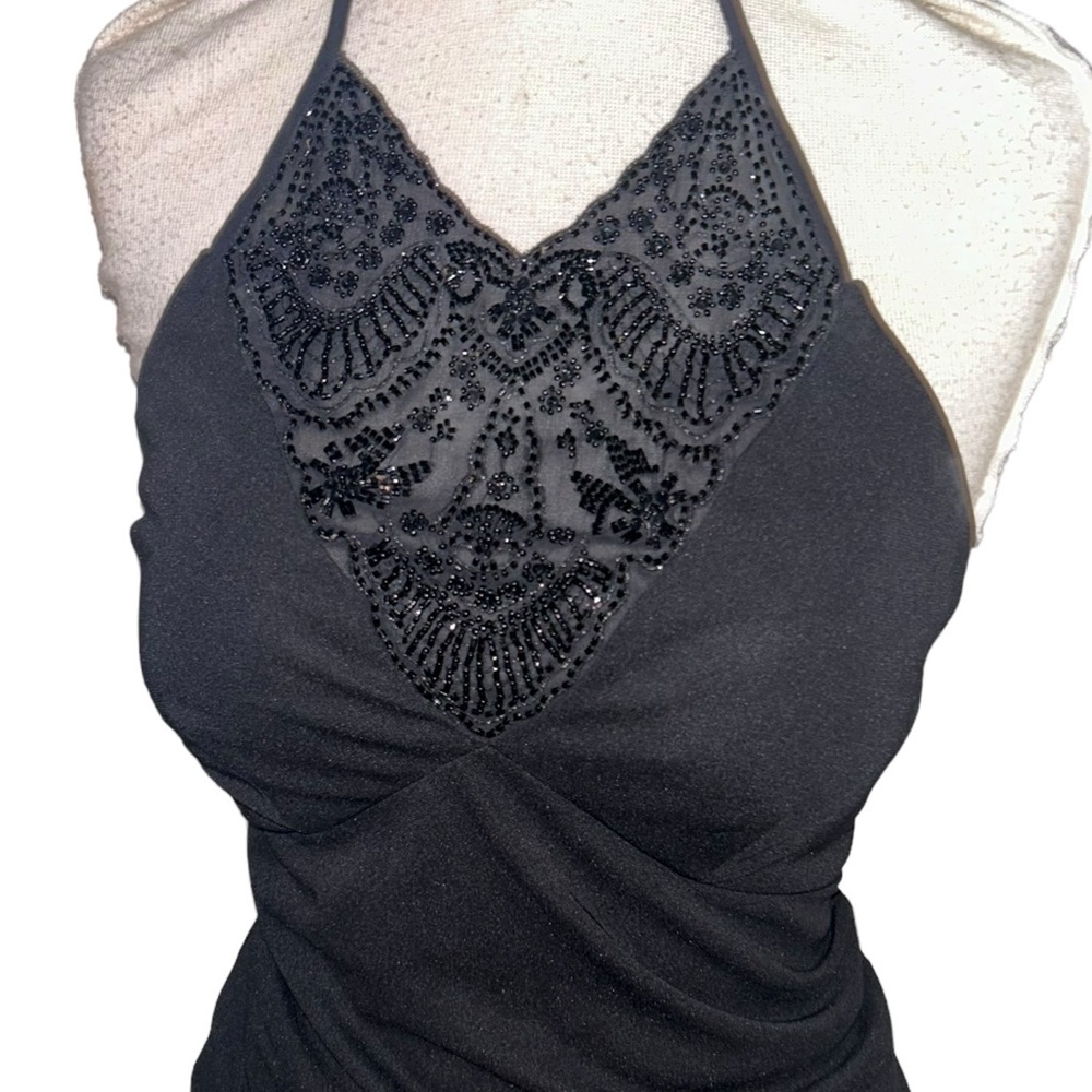 DUSK Sexy Elegant Beaded Sz‎ 6 Maxi Formal Prom Wedding Event Dress Black - Picture 7 of 13